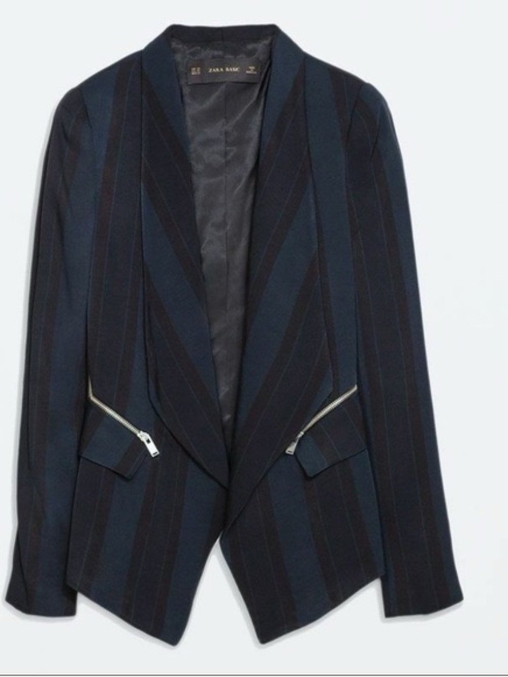 NWOT Zara Navy and Black Pinstripe Shawl Collar Blazer